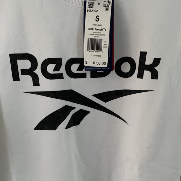 Women’s Reebok White Sweatshirt with Black Logo. Sz S NWT - Picture 4 of 7